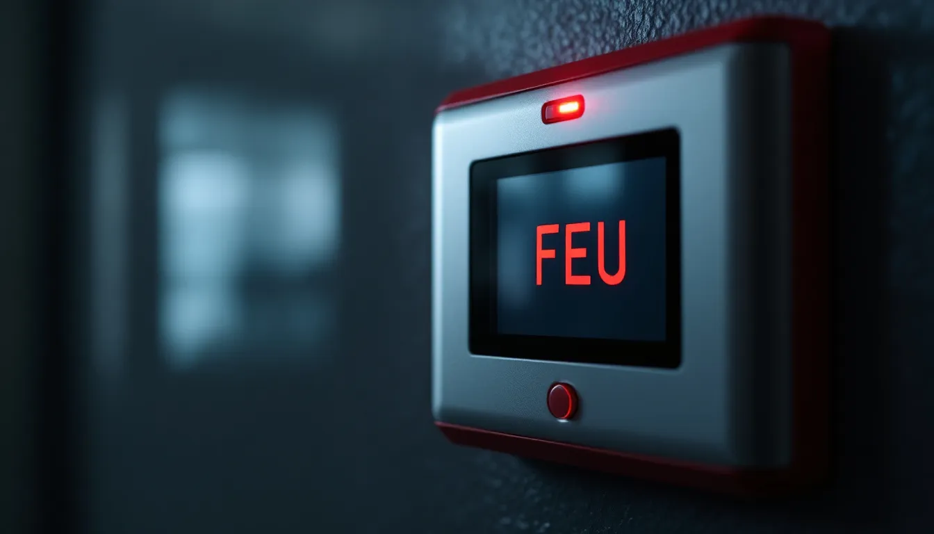 A fire alarm system is depicted, featuring a smoke detector mounted on a ceiling, designed to alert occupants of potential fires. The image emphasizes the importance of using the right smoke detector batteries for optimal performance and safety.